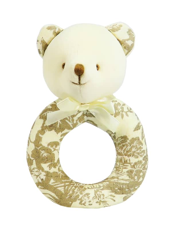 Antique Toile Bear Baby Ring Rattle